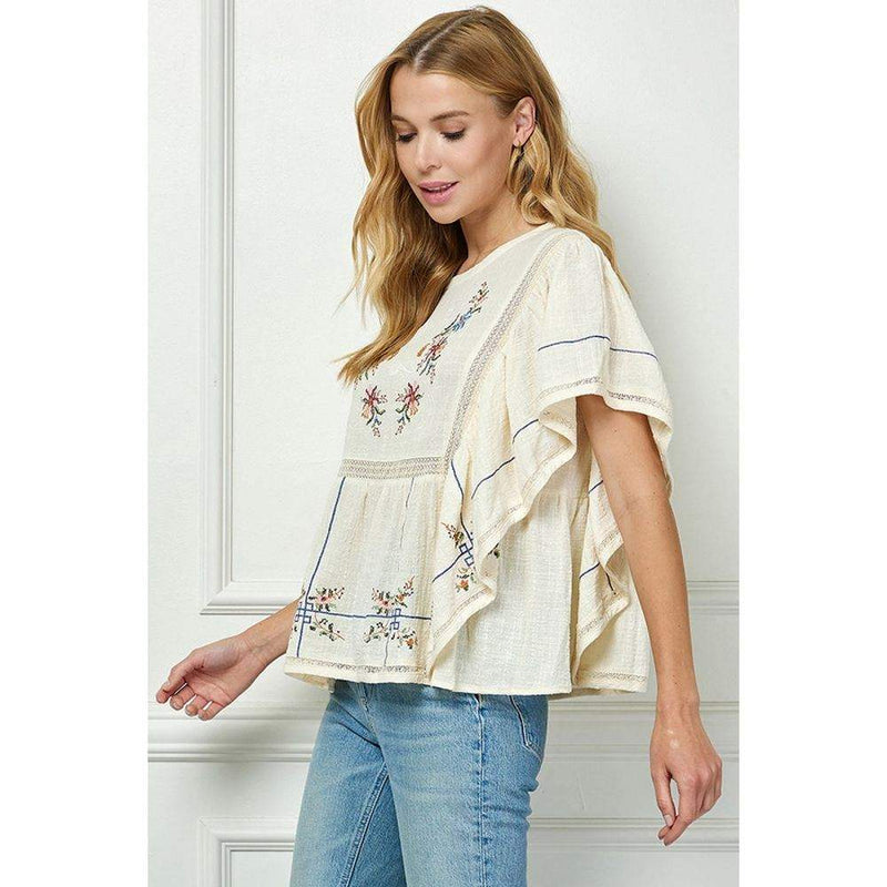 See And Be Seen Women's Cream Embroidery Detail Top