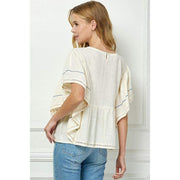 See And Be Seen Women's Cream Embroidery Detail Top