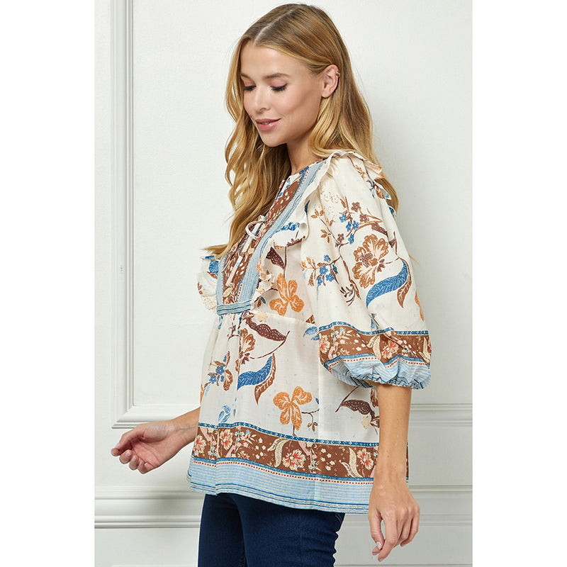 See And Be Seen Women's 3/4 Sleeve Printed Blouse Top