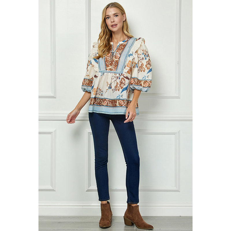 See And Be Seen Women's 3/4 Sleeve Printed Blouse Top