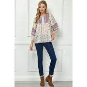 See And Be Seen Women's Cream Mix Print Top