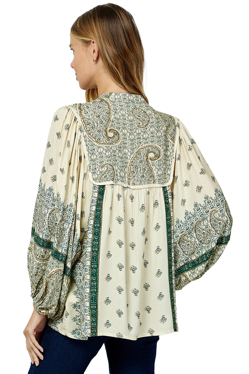 See And Be Seen n Womens Green/Cream Paisley Print Top