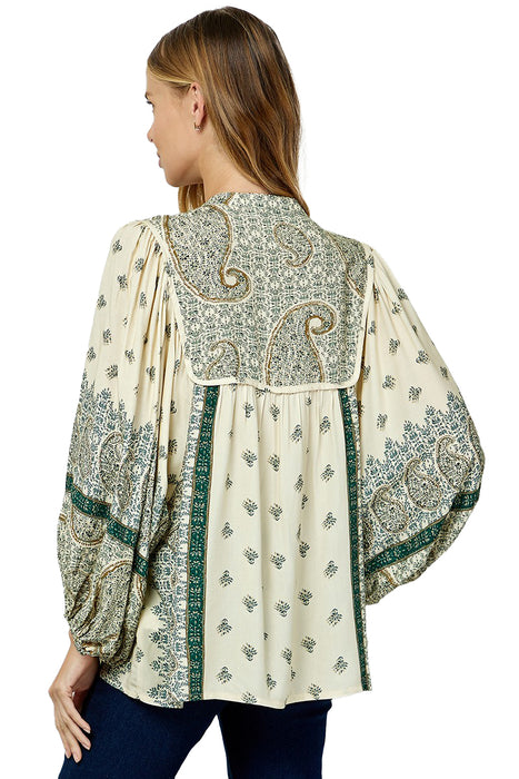 See And Be Seen n Womens Green/Cream Paisley Print Top
