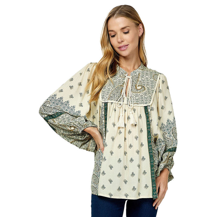 See And Be Seen n Womens Green/Cream Paisley Print Top