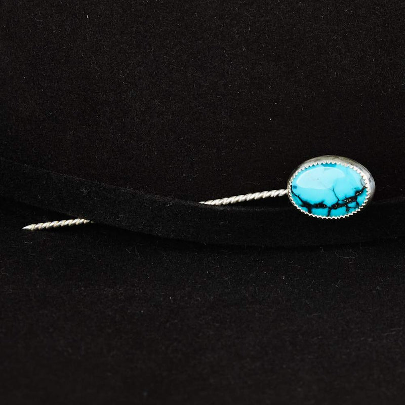 Eliz Jeffery Silversmith T5 Silver Toothpick with Small Turquoise Stone and Hat Accessory