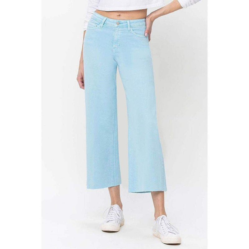 Flying Monkey Women's Pastel High Rise Crop Wide Leg Jeans
