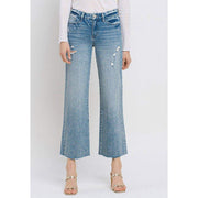 Flying Monkey Women's Mid Rise Cropped Wide Leg Jeans