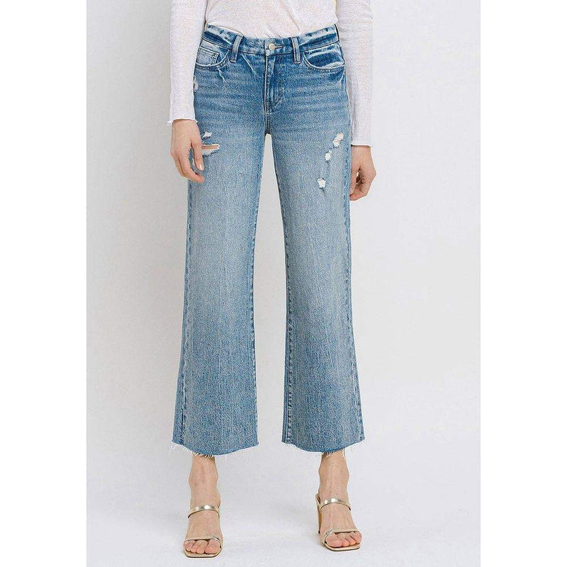Flying Monkey Women's Mid Rise Cropped Wide Leg Jeans