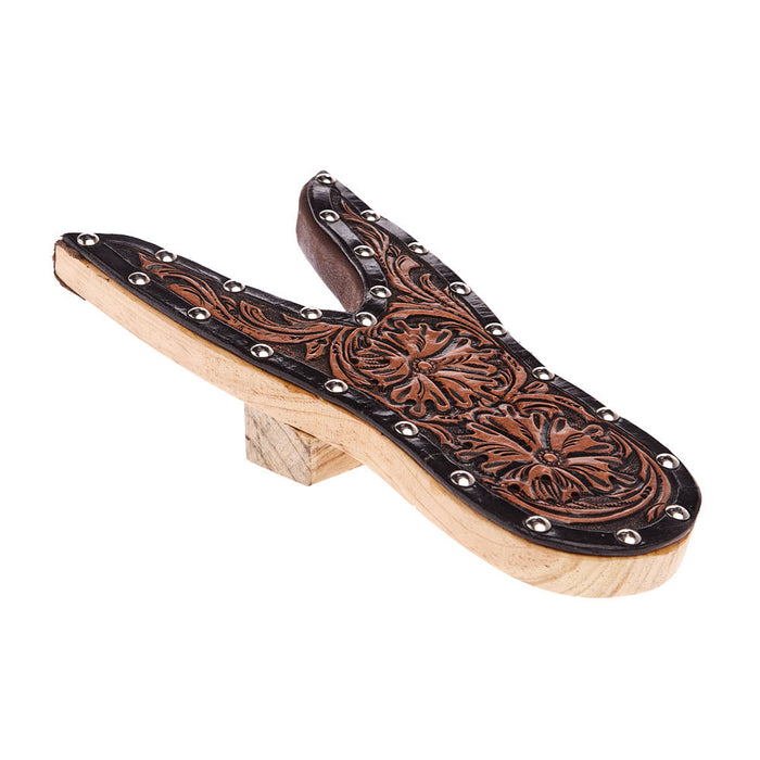 Tomahawk Floral Tooled Leather Boot Jack Black