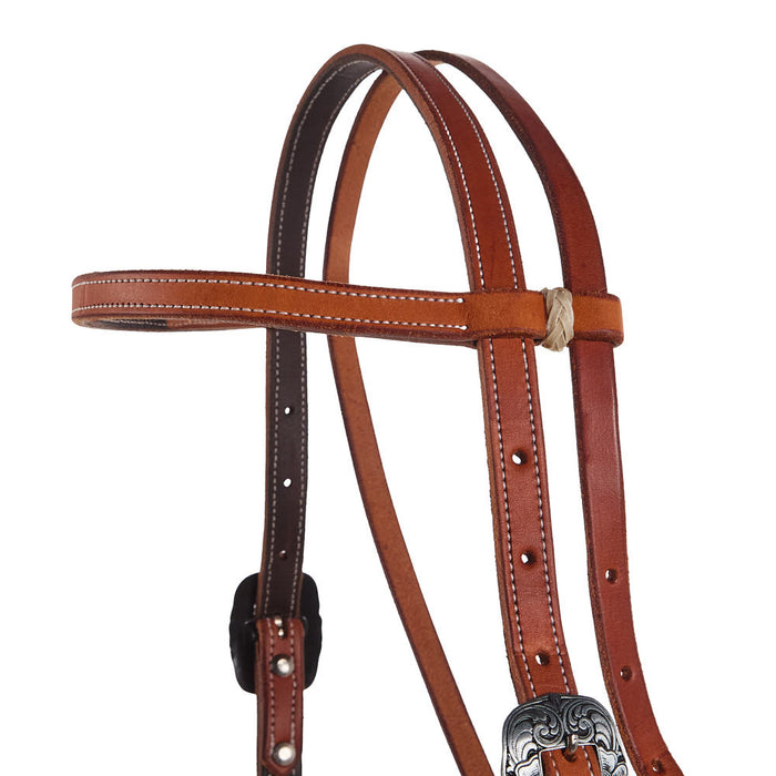 Tomahawk Browband Double Buckle Concho Tie End Headstall