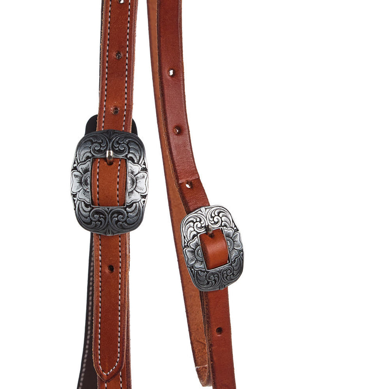 Tomahawk Browband Double Buckle Concho Tie End Headstall