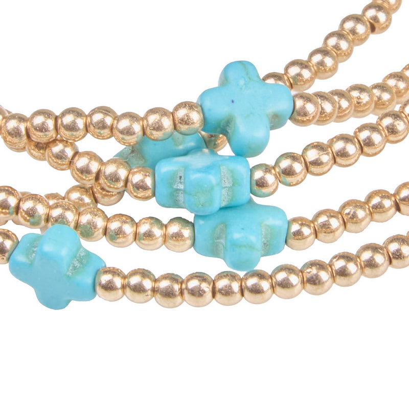 NRS Gold & Turquoise Cross Beaded Stretch Bracelet