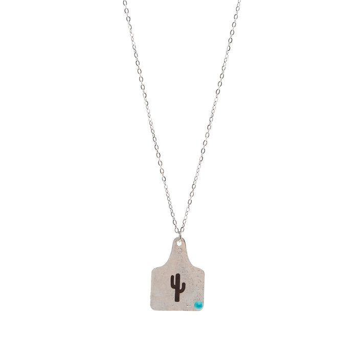 Wild Junkie Turquoise Cactus Cattle Tag Necklace