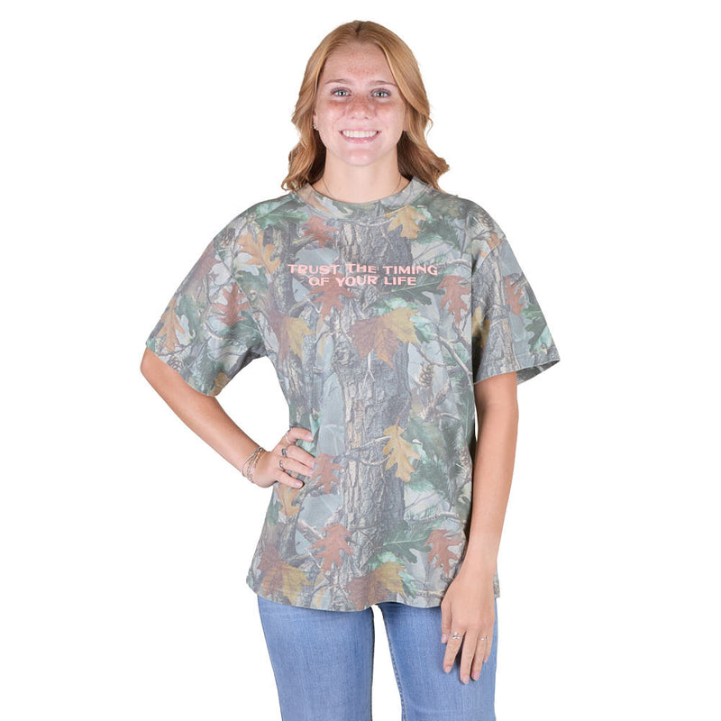 The Anastasia Co Women's Camo Exactly Where Oversized Tee Shirt