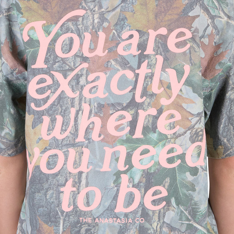 The Anastasia Co Women's Camo Exactly Where Oversized Tee Shirt