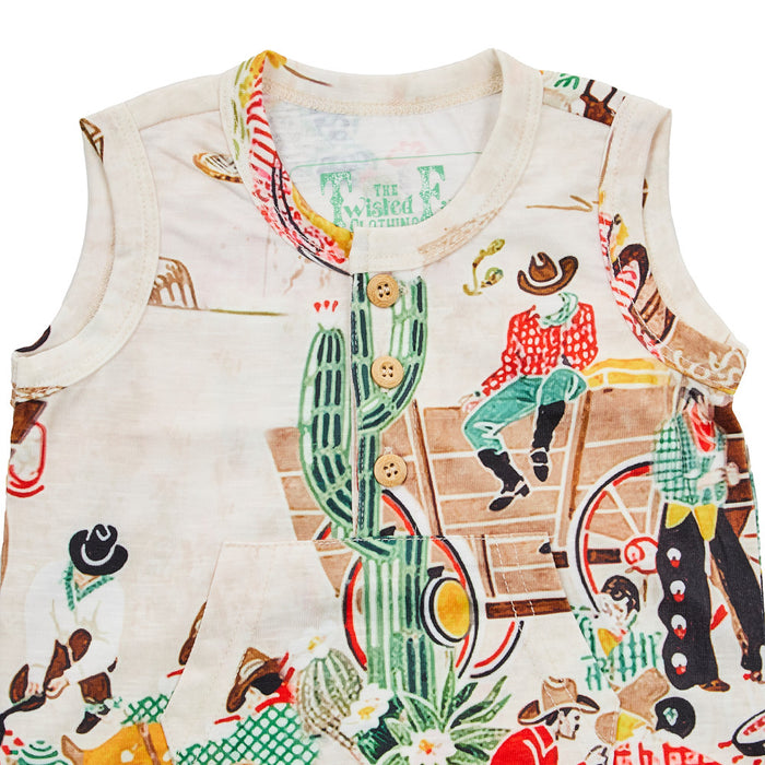 Twisted Filly Infant Sleeveless Romper Taupe Cowboy