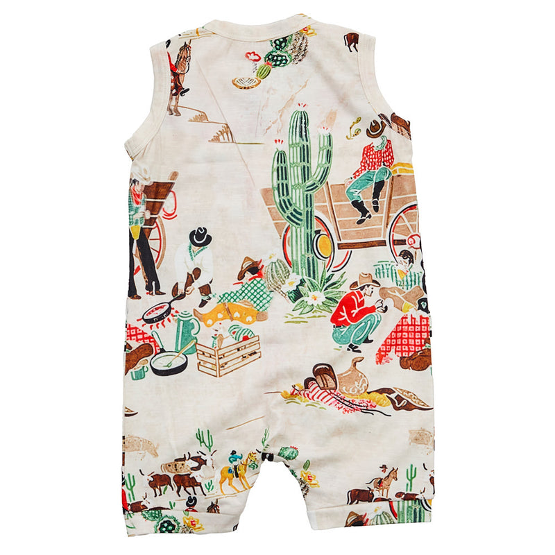 Twisted Filly Infant Sleeveless Romper Taupe Cowboy