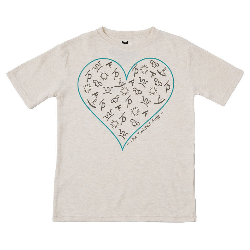 Twisted Filly Girls Oatmeal Branded Heart Short Sleeve Tee