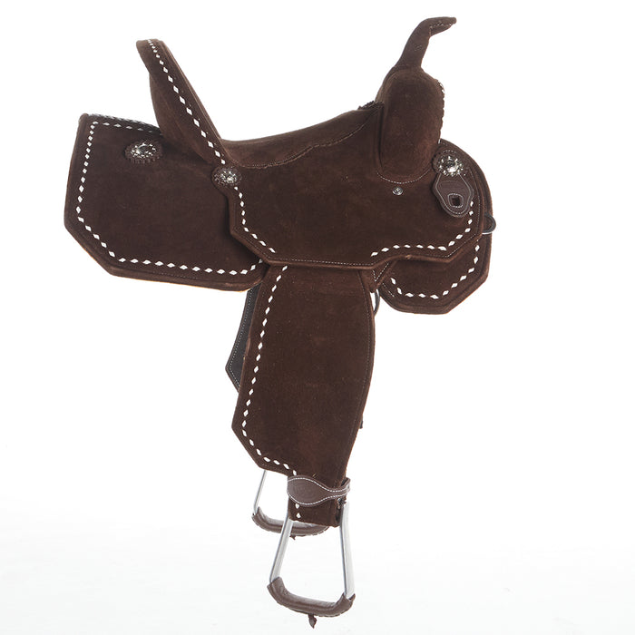 Tomahawk Chocolate Roughout 12 1/2 Inch Lightweight Barrel Saddle with White Buckstitch