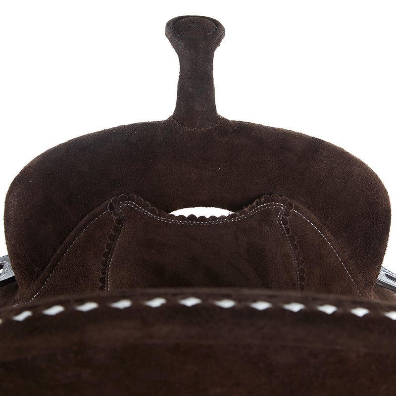 Tomahawk Chocolate Roughout 12 1/2 Inch Lightweight Barrel Saddle with White Buckstitch