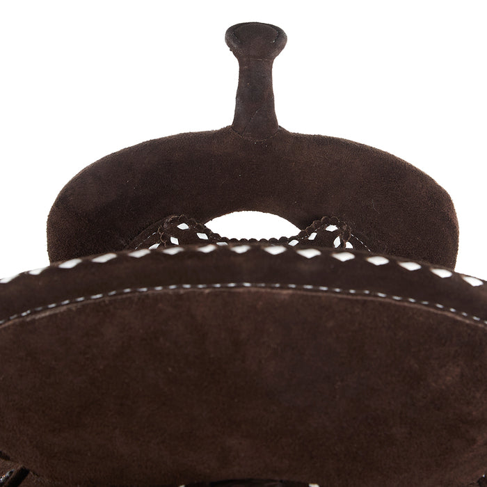 Tomahawk Chocolate Roughout 14 Inch Lightweight Barrel Saddle with White Buckstitch
