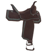 Tomahawk 13.5 Inch Chocolate Roughout Barrel Saddle with Turquoise Buckstitch an