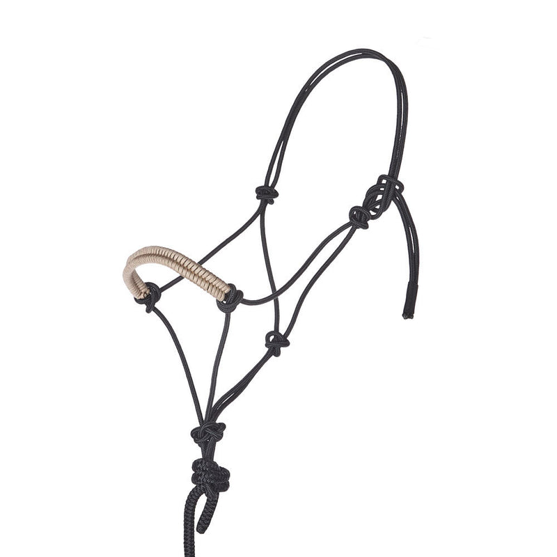 NRS Solid Black Tan Paracord Noseband Rope Halter with Attached 10ft Lead