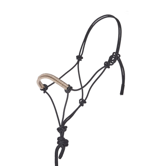 NRS Solid Black Tan Paracord Noseband Rope Halter with Attached 10ft Lead