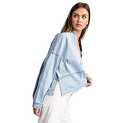 Ee Some Women's Mineral Wash Denim V-Neck Top