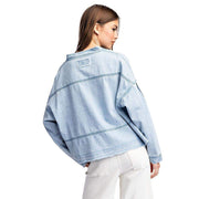 Ee Some Women's Mineral Wash Denim V-Neck Top