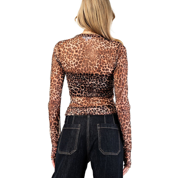 Ee Some Women's Coco Brown Sheer Leopard Print Top