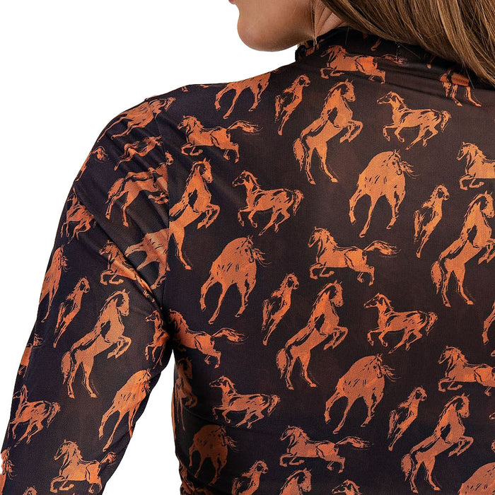 Ee Some Women's Black Horse Print Mesh Top