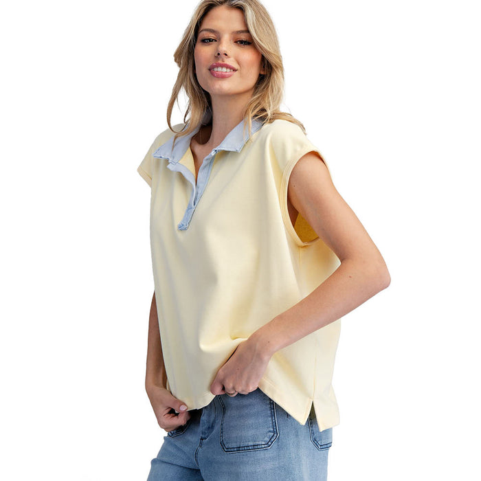 Ee Some Women's Butter Sky Collared Top