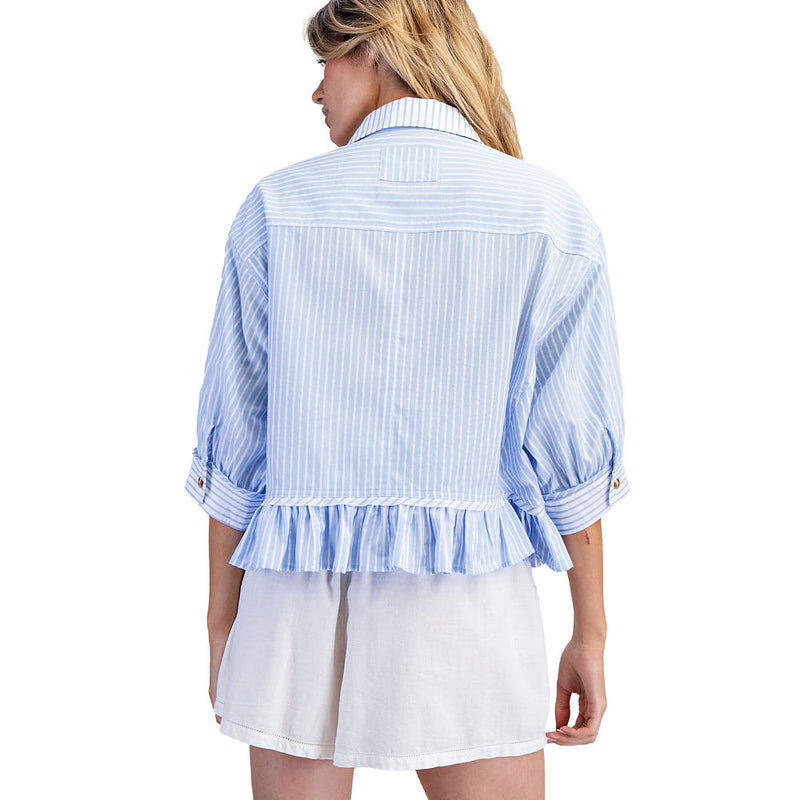 Ee Some Women's Bluebell Striped Ruffle Blouse