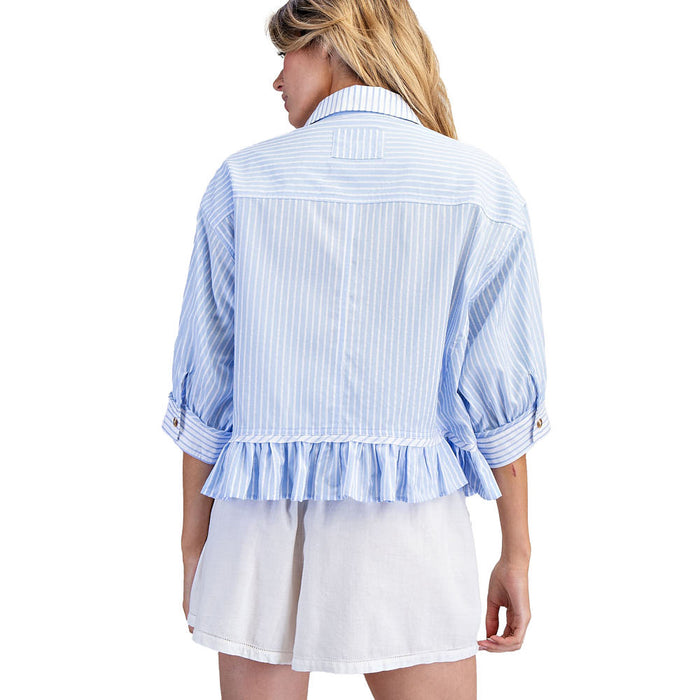 Ee Some Women's Bluebell Striped Ruffle Blouse