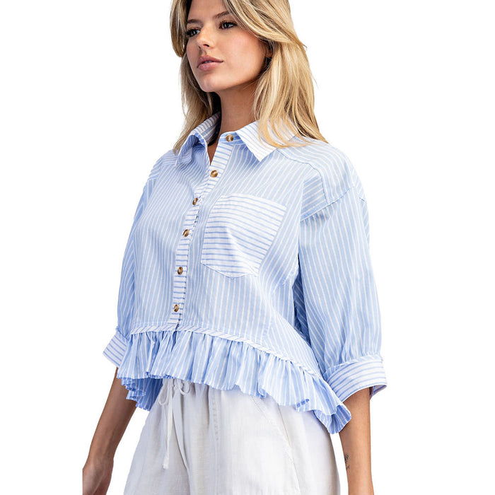 Ee Some Women's Bluebell Striped Ruffle Blouse
