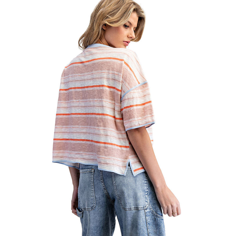 Ee Some Women's Coral Brze Striped Boxy Top