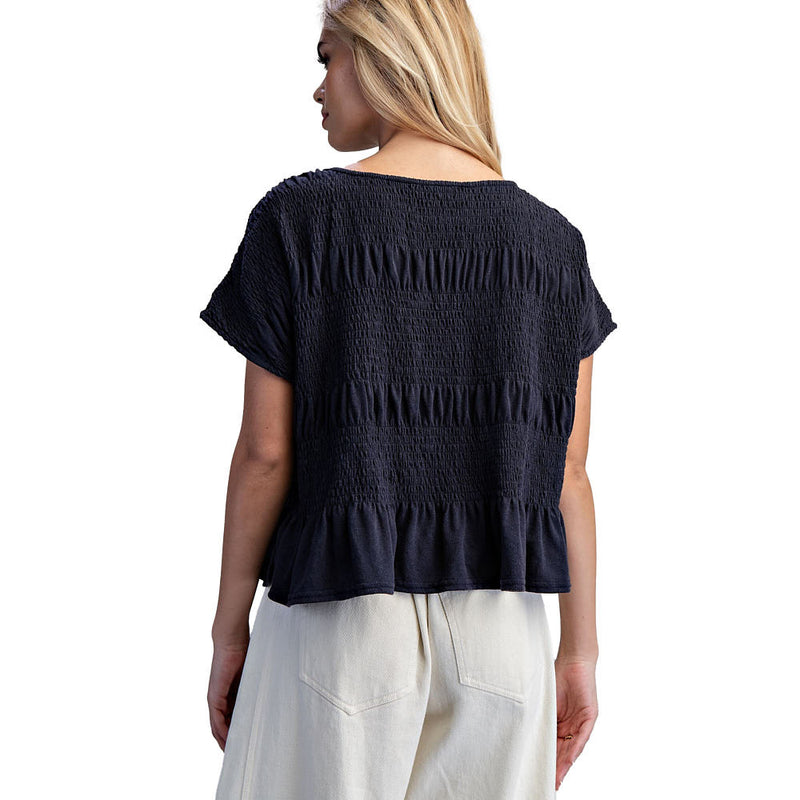 Ee Some Women's Midnight Mineral Wash Smocked Top