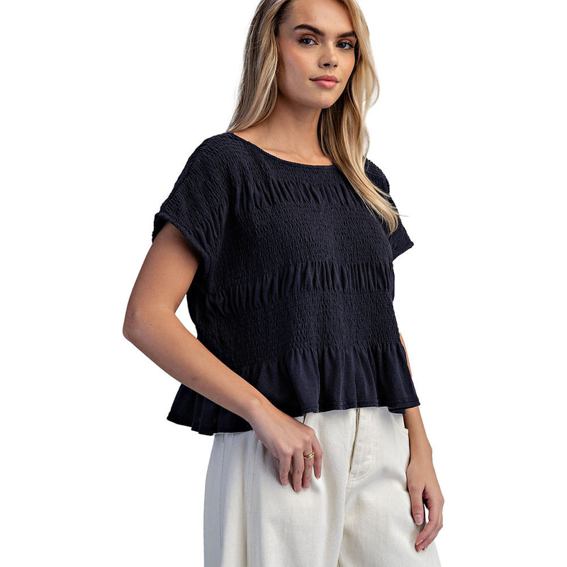 Ee Some Women's Midnight Mineral Wash Smocked Top