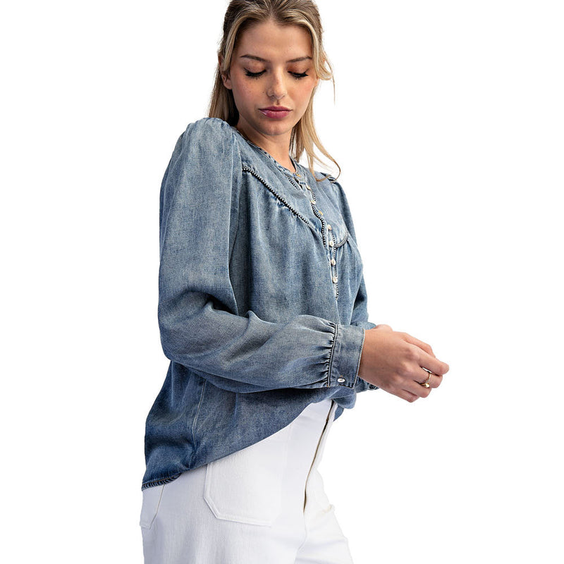 Ee Some Women's Denim Button Blouse