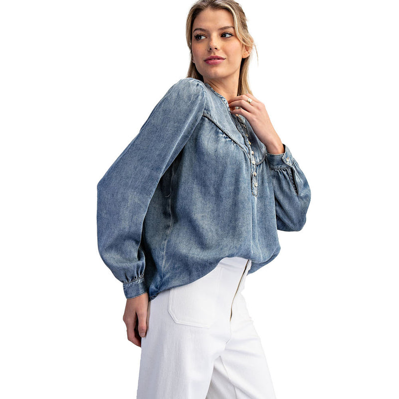 Ee Some Women's Denim Button Blouse