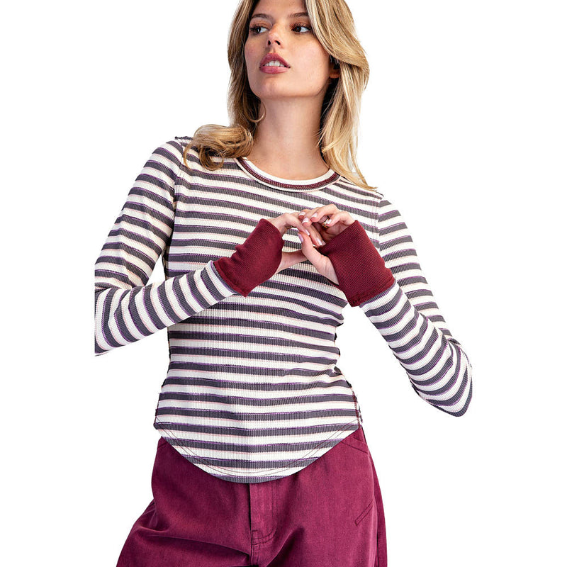 Ee Some Women's Muted Grape Mineral Striped Thermal Top