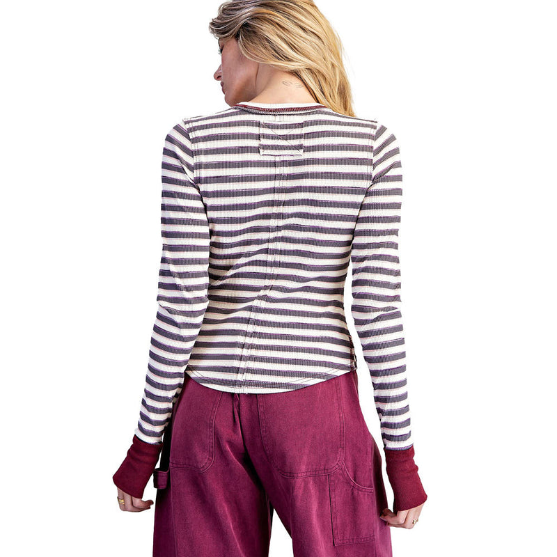 Ee Some Women's Muted Grape Mineral Striped Thermal Top