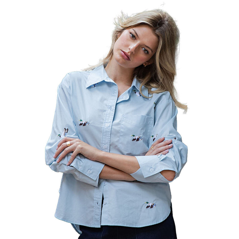 Ee Some Women's Sky Blue Embroidered Duck Top