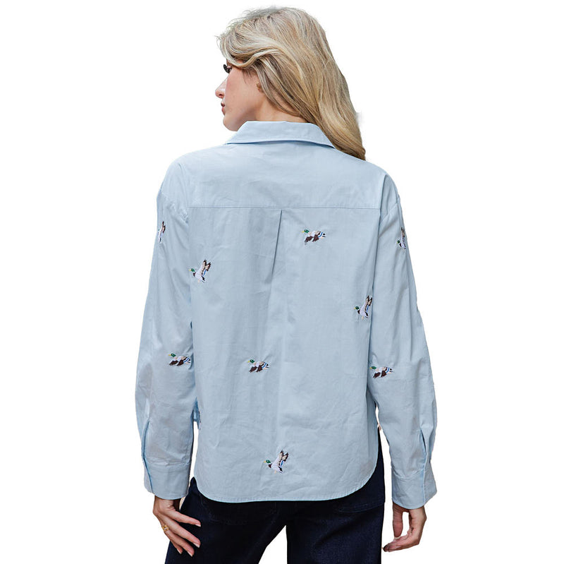Ee Some Women's Sky Blue Embroidered Duck Top