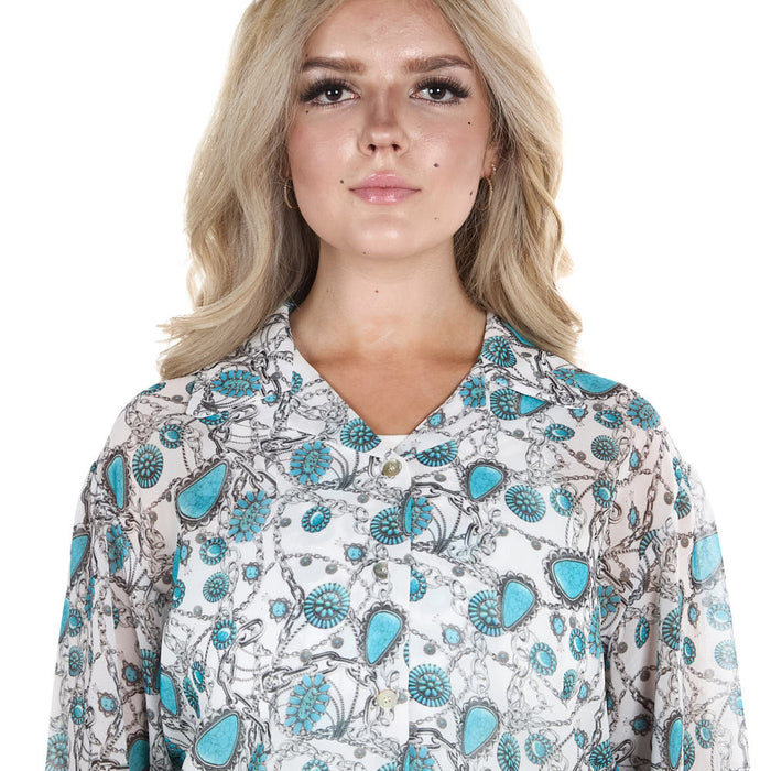 Turquoise Haven Women's Silver Chain Blouse