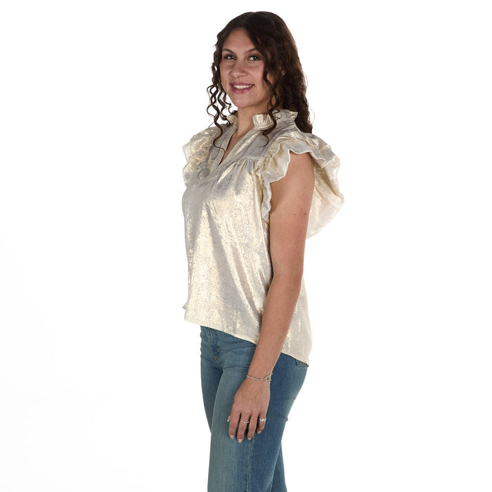Thml Clothing Women's Gold Puff Sleeve Top
