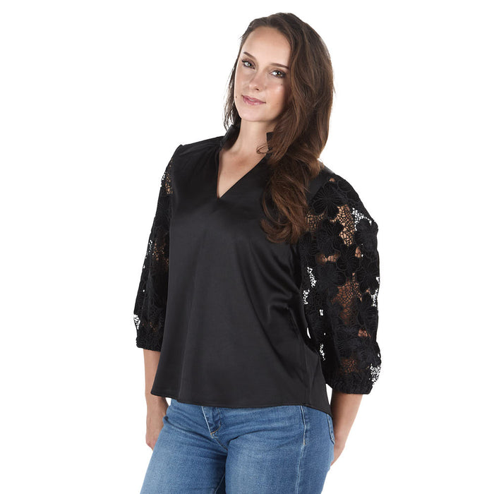 Thml Clothing Women's Black Eyelet Puff Sleeve Top