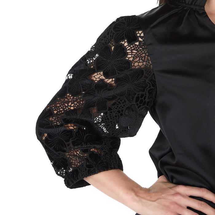 Thml Clothing Women's Black Eyelet Puff Sleeve Top