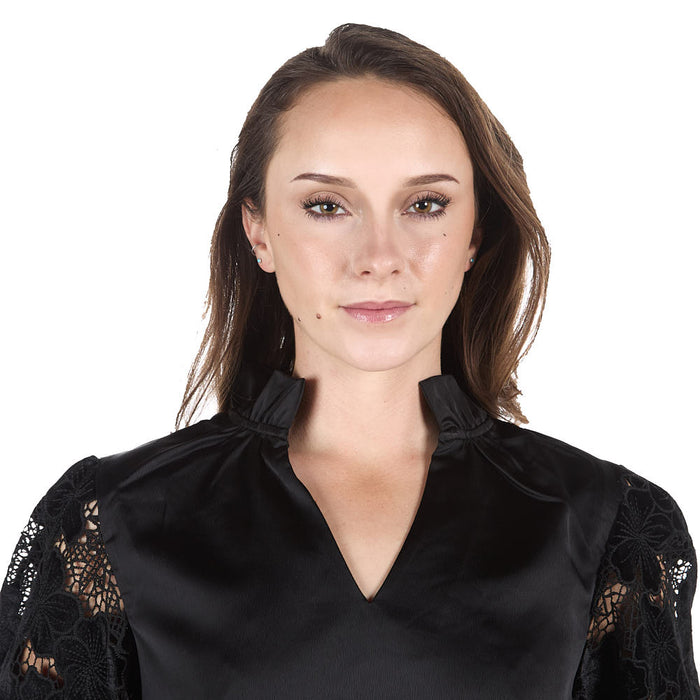 Thml Clothing Women's Black Eyelet Puff Sleeve Top